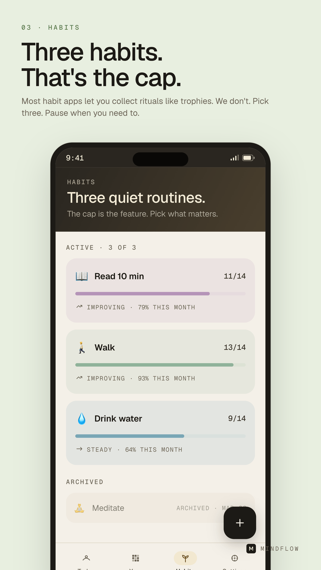 MindFlow habits screen